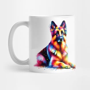 Colorful German Shepherd Dog in Splash Paint Style Mug